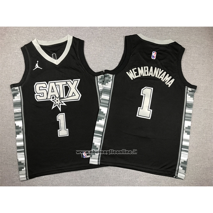 Maglia Bambino San Antonio Spurs Victor Wembanyama #1 Statement 2022-23 Nero